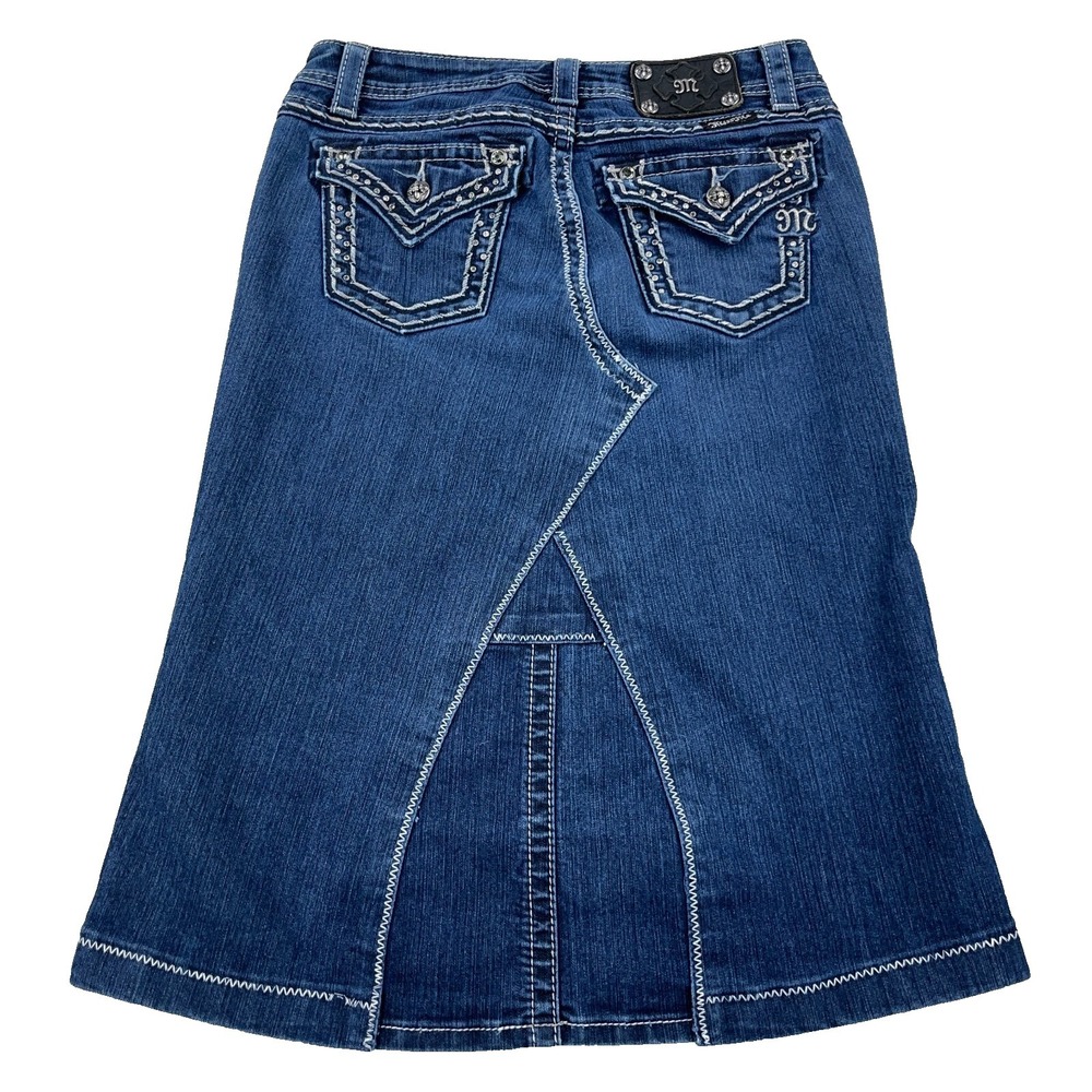 Miss‎ Me Skirt Women Size 27  Denim Jean Knee Length Western Flap Pockets